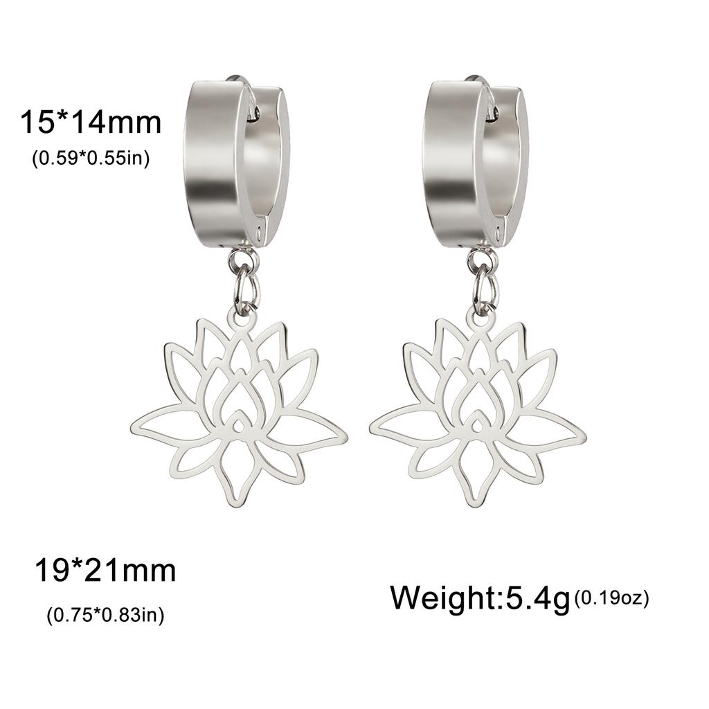 LIKGREAT Open Lotus Flower Dangle Earrings Women Stainless Steel Vintage Yoga Buddhism Healing Amulet Drop Hoop Earring Jewelry