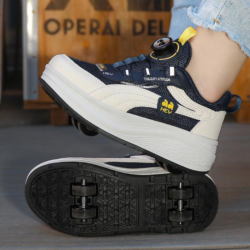 Children's Four-wheel Runaway Shoes for Boys and Girls Universal Wheeled Shoes Shrinkable Double-row Skates Casual Sneakers