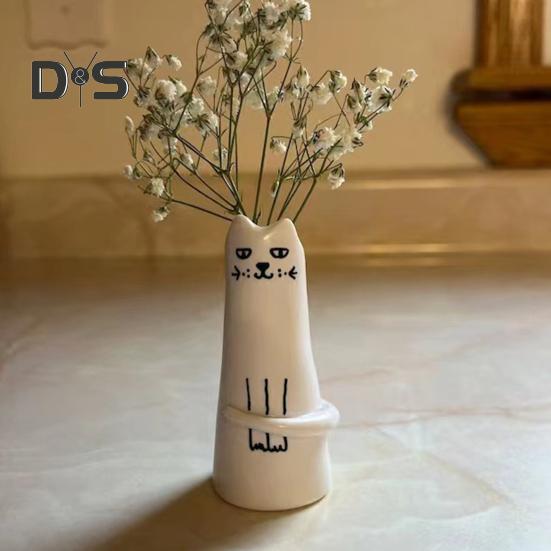 Ваза для цветов с котом 1,18 "*2,83" Мини-вазы из смолы Милый кот Вазы ручной работы Ручная цветочная композиция Украшение рабочего стола для свадьбы, подарка на день рождения