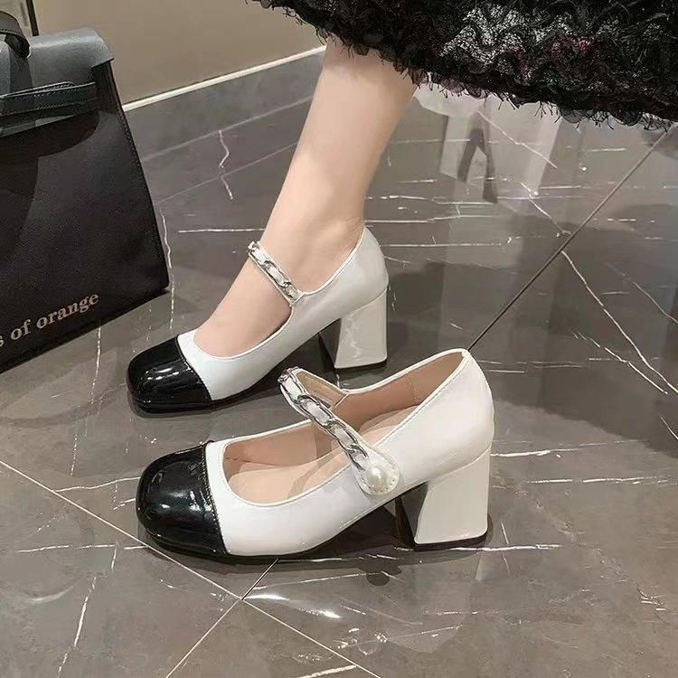 Весенне-летний взрыв женские туфли Мэри Джейн на высоком каблуке в стиле ретро во французском стиле, цвет соответствует размеру, толстый каблук, круглая головка, одинарные туфли для женщин