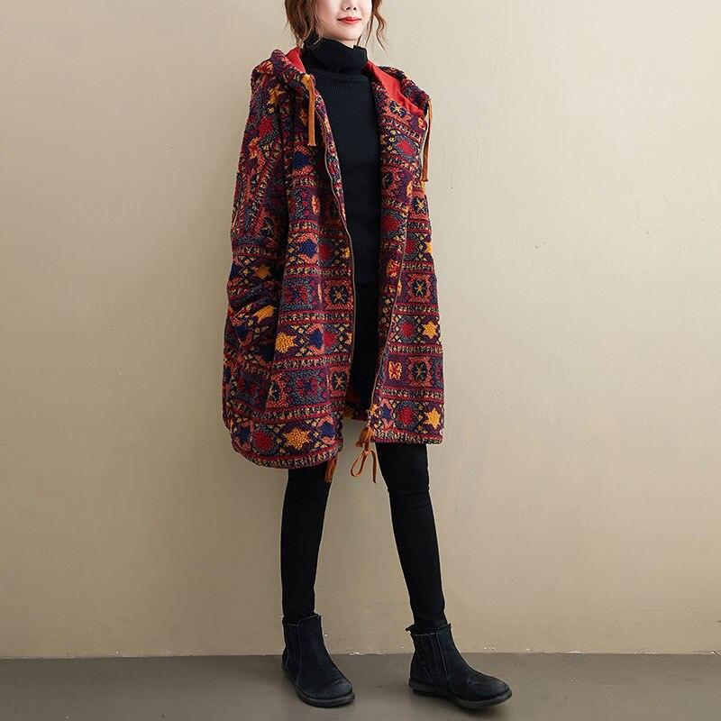 DIMANAF Женские пальто 2022 Большие размеры Зимние новые кашемировые куртки Пальто с рождественским узором и принтом Парка Дизайн Теплая флокированная верхняя одежда больших размеров