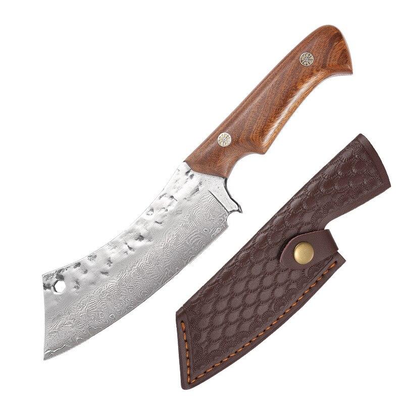 Дамасская сталь Тесак для мяса Нож для обвалки Нож с молотком Кованый нож ручной работы Нож для нарезки с чехлом для ножа