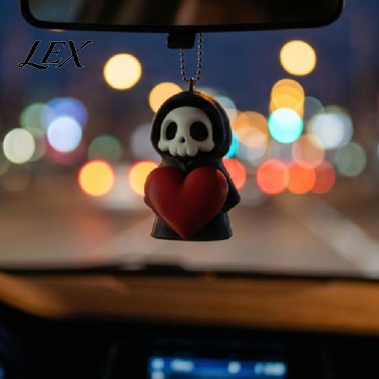 Skull Decoration with Ball Chain Holding Heart Grim Reaper Keychain Charm, 3D Printed Gothic Decor Pendant Chain, Backpacks Bags Purse Hanging