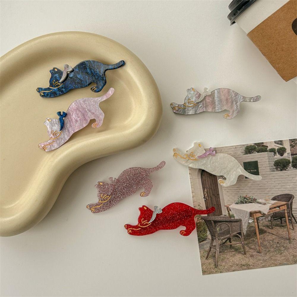 Colorful Acetic Acid Hair Clip Cartoon Cat Duckbill Clip Cute Cat Hair Clip  Daily