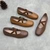 Casual Genuine Leather Single Shoes Spring and Summer Square Toe Flat Soft Cowhide Mary Jane Women's Shoes