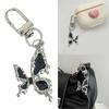 Gothic Crosses Butterfly Keychain Dark Tone Zinc Alloy Portable Sturdy Accessory for Keys Bags Everyday Use