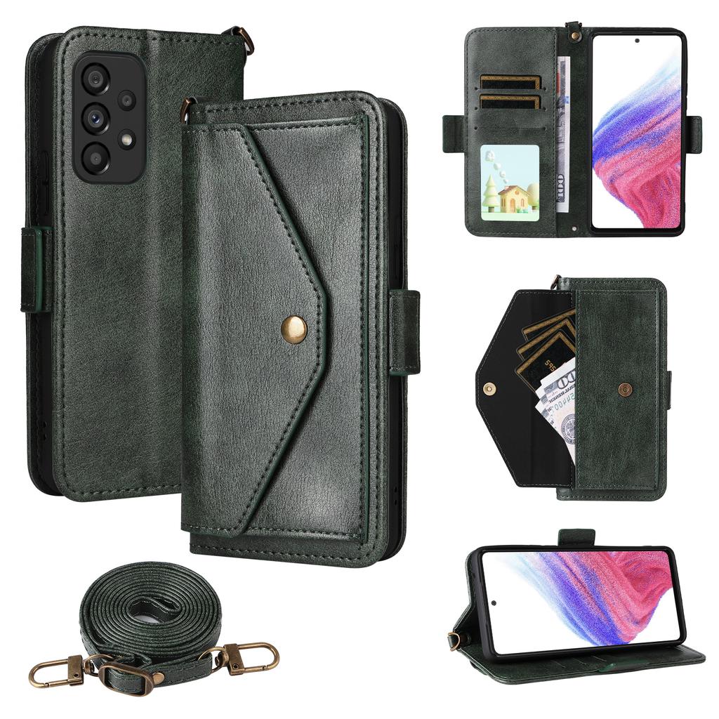 Кожаный чехол для Samsung Galaxy A53 5G с магнитной застежкой, кошельком-подставкой и ремешком через плечо