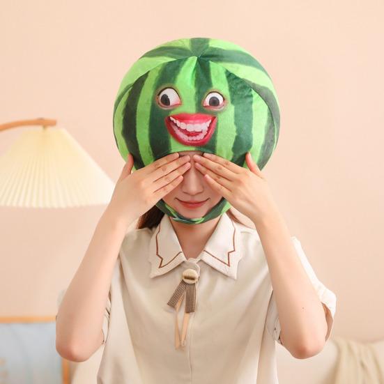 Funny Watermelon Cross-dressing Headwear Hat Plush Fruit Headgear Cartoon Decorative Selfie Props Cosplay Costume Accessories Performance Props