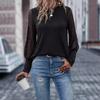 2023 Women's Solid Color Lace Round Neck Long Sleeve Casual Pullover Top