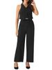 Allegra K Women's Casual Sleeveless Crop Top with V-Neck and Wide Leg Pants, Black, Size M