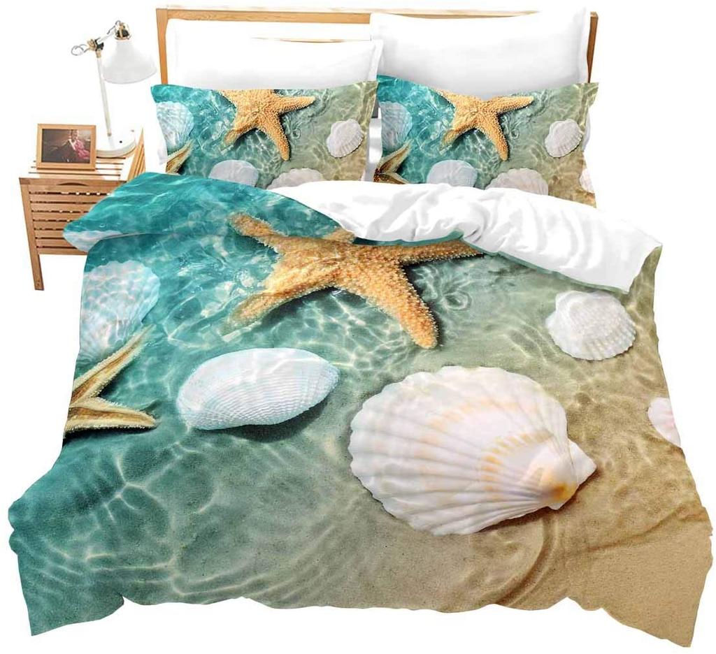 Starfish Duvet Cover King Queen Blue Ocean Bedding Set Beach Seaside Quilt Cover Sea Animal 2/3pcs Polyester Comforter Cover