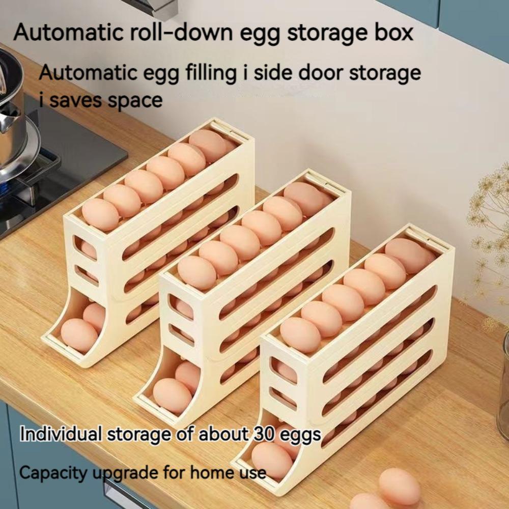 Слайд-органайзер Автоматический ролик для яиц Большая емкость для холодильника Ящик для хранения яиц Диспенсер для яиц