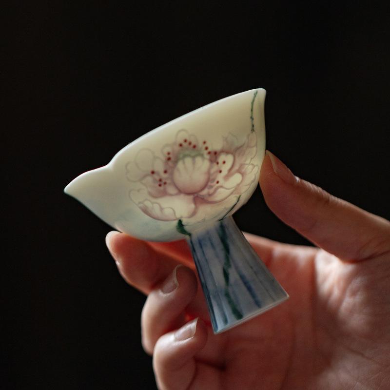 Arita-yaki pastel poppy high-footed teacup Jingdezhen exquisite ceramic master cup fairy tea set Kung Fu tea set