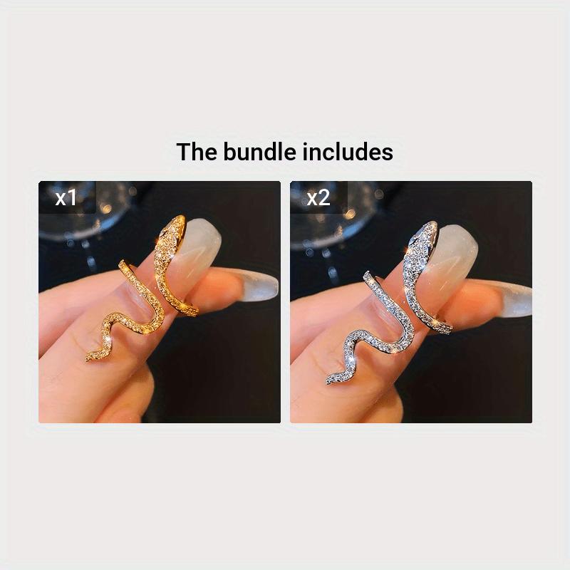 1 шт. шикарное кольцо-обертка с модным дизайном в виде змеи, украшенное блестящими стразами золотистого или серебристого цвета, подходящее к повседневным нарядам, аксессуар для вечеринок