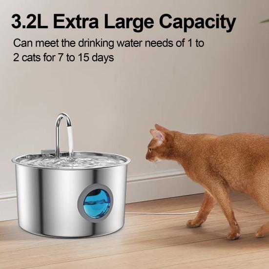 3.2 л Фонтан для воды для собак из нержавеющей стали Тихий фонтан для питомцев с четырехкратной фильтрацией Защита от брызг Очистка