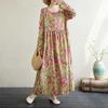 New Round Neck Long-sleeved Mom Dress Printing Middle-aged and Elderly Medium-length Dresses Women
