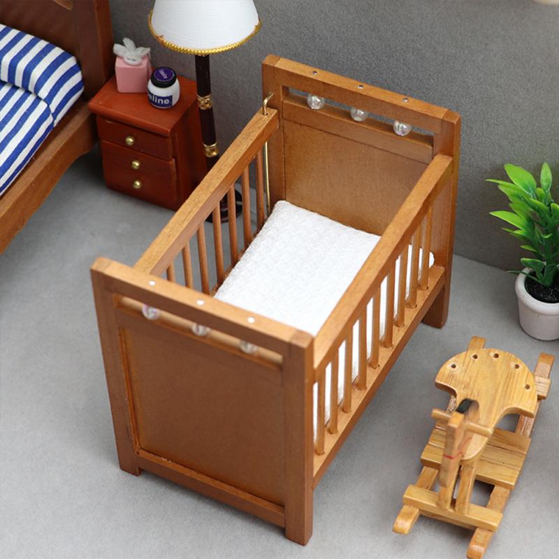 Hot,1:12 Dollhouse Miniatures Wooden Mini Furniture Children Room Cot Dollhouse Miniature Accessories