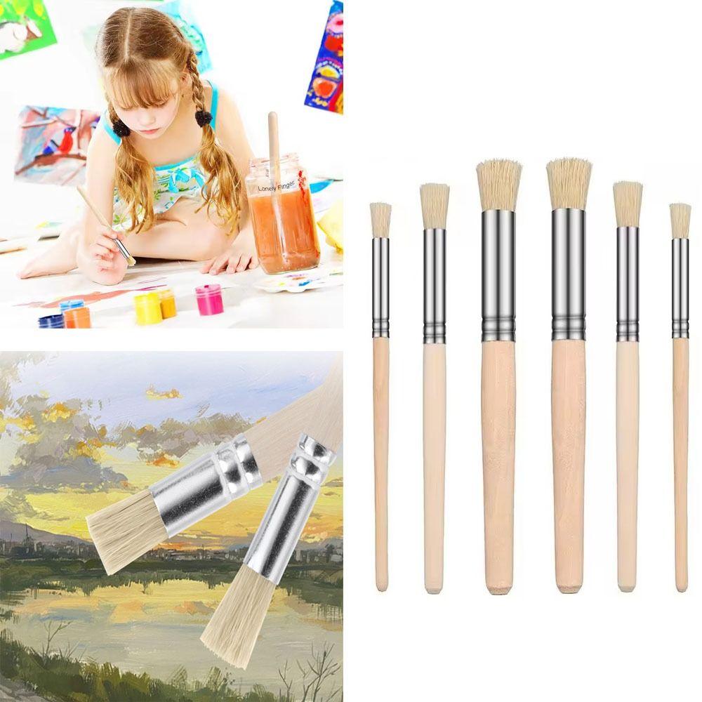 Professional Stencil Paint Brushes DIY Crafts Wooden Bristle Pen Students Stationery