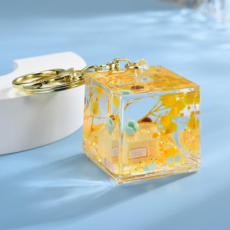 Pendant Keychain Acrylic Accessory With Sand Flow Design For Dating Giving Gift