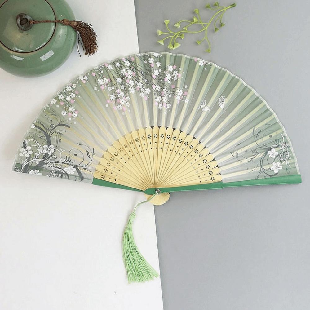 Bamboo Classical Dance Fan Silk Decorative Fan Vintage Style Fan for Hanfu Photography