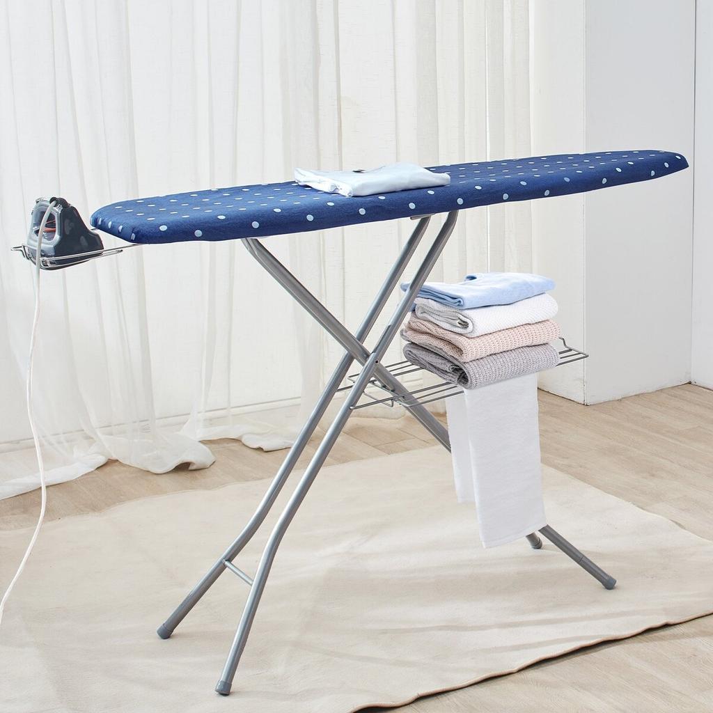 Ironing Board with Bottom Storage Tray, Thickened 4 Layers Iron Board with Heat Resistant Cover and 100% Cotton Cover, 10 Adjustable Heights Ironing