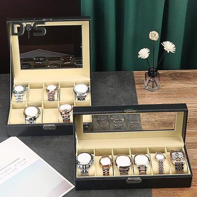 Коробка для хранения часов с прозрачным окном и замком, деревянный органайзер для браслетов, пылезащитный чехол для хранения ювелирных изделий из искусственной кожи