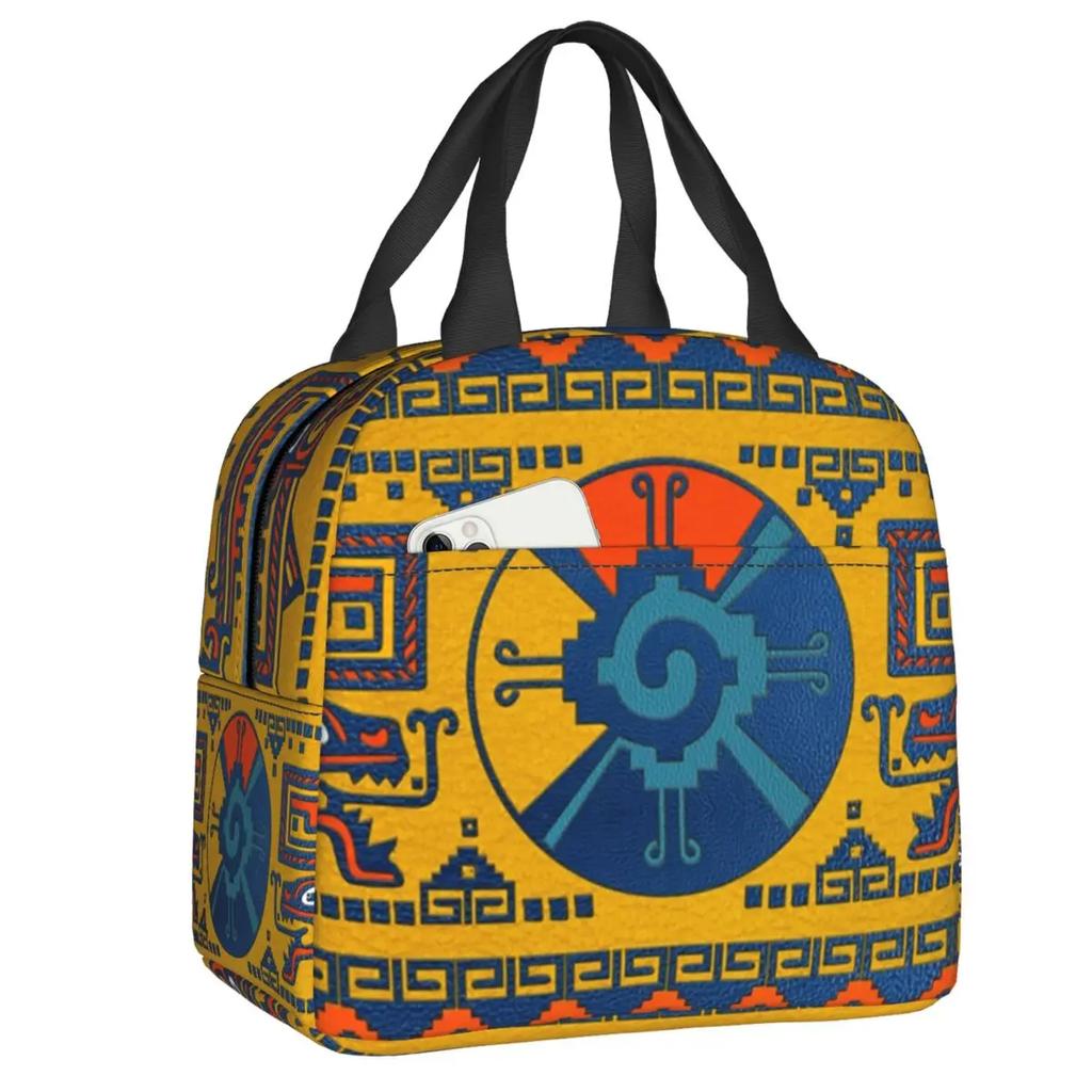 Mayan Aztec Hunab Ku Gold On Black Insulated Lunch Bag for Women Portable Cooler Thermal Lunch Box Beach Camping Travel