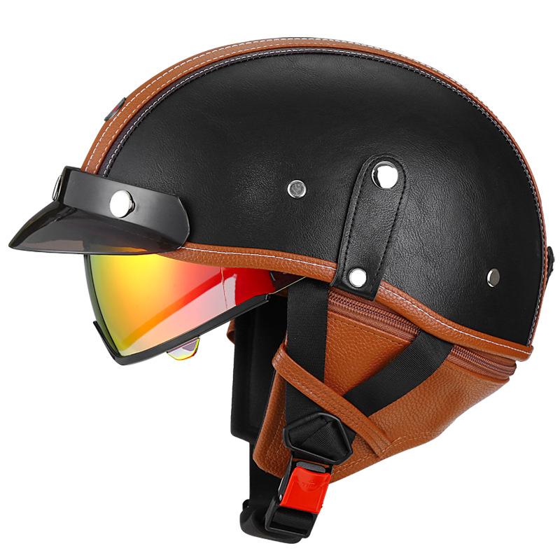 Ретро Мотошлем Одобрен DOT Встроенные Солнцезащитные Очки Casco Moto Шлем Съемная Внутренняя Подкладка Винтажный Немецкий Половинчатый Шлем