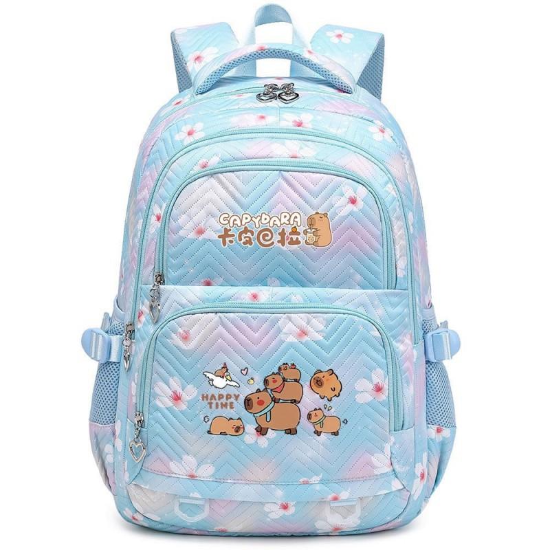 Capybara Print Youth School Backpack Teen Girls Boys Lightweight Multi-Compartment Nylon Bag With Air-Padded Straps