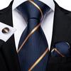Designer Mens Striped Necktie Set Business Classic Necktie Hanky Cufflinks Set