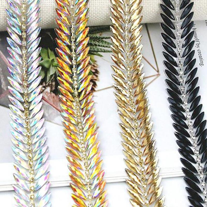 1 Yard Crystal Rhinestone Trim Fashion Shaped DIY Repair Iron-On Rhinestone Ribbon Crystals Dress Shoes Bags Accessories