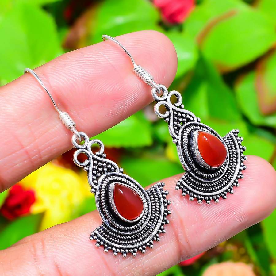 Подарочные серьги из стерлингового серебра 925 пробы с натуральным красным сердоликом 1,73 дюйма c9Z99