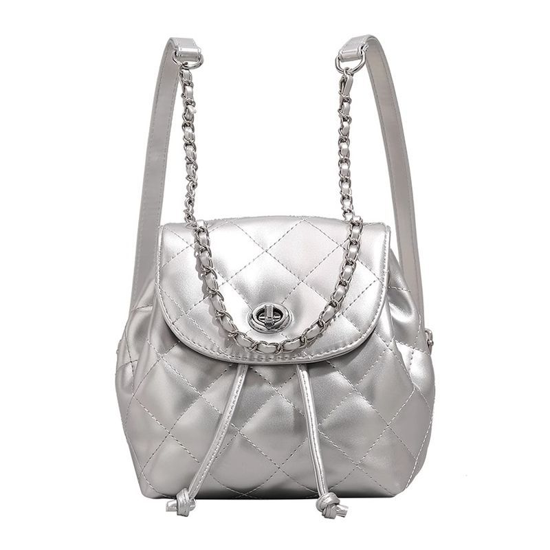 Niche Design Women's 2025 New Trendy Diamond Checkered Chain Bucket Bag High-end Texture Commuter Backpack Shoulder Bag