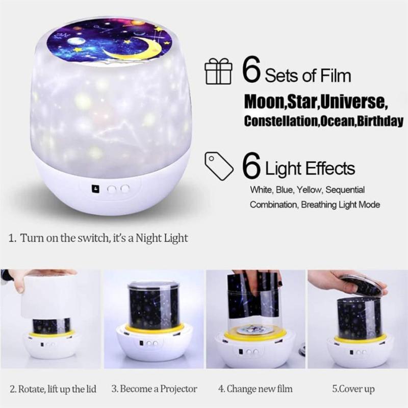 Starry Sky Projector Moon Rotating Night Light Battery Operated USB Charging Projection Lamps Children Brithday Gift