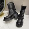 2024 женские новые британские круглые носки на толстой подошве универсальные высокие короткие ботинки в стиле ретро
