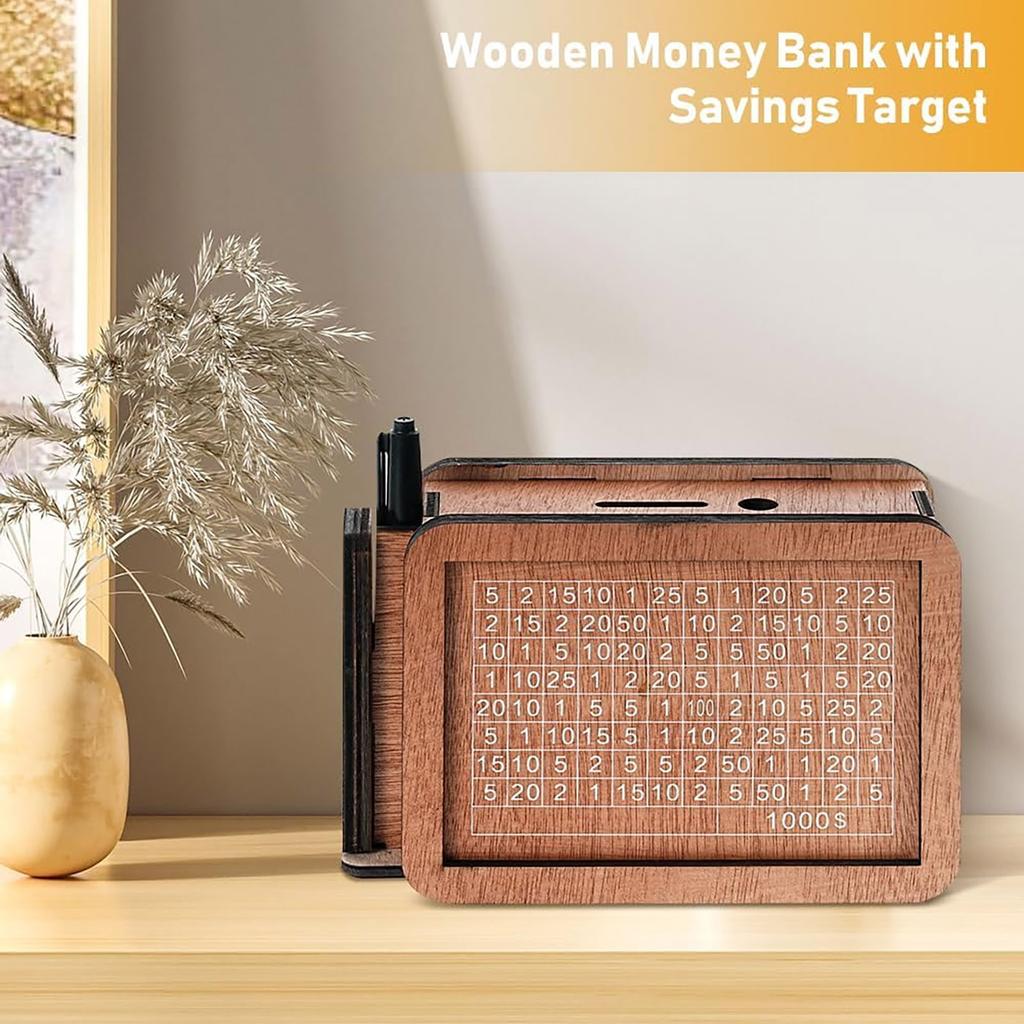 Wooden Money Box With Money Target And Numbers With Counter Crafts Portable Storage Case Money Saving Box For Adults Child 5ml