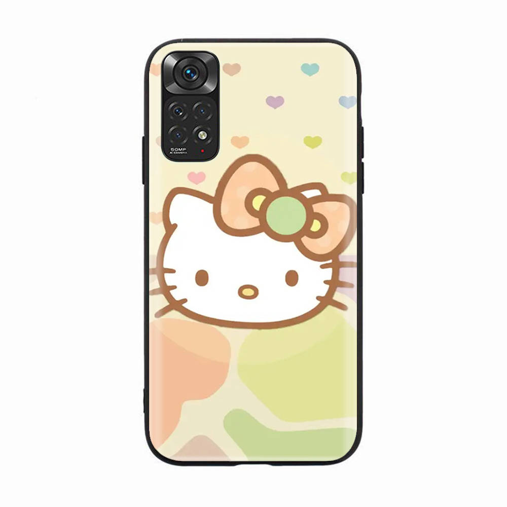 Чехол H-8 Lovely Hello Kitty Black Sofe для iPhone 16 15 Plus 14 13 Mini 12 11 Pro 8 6 6S SE 5 XR XS Max Realme C30 C33 C32 9I VIVO V29 V27 V23 Y36