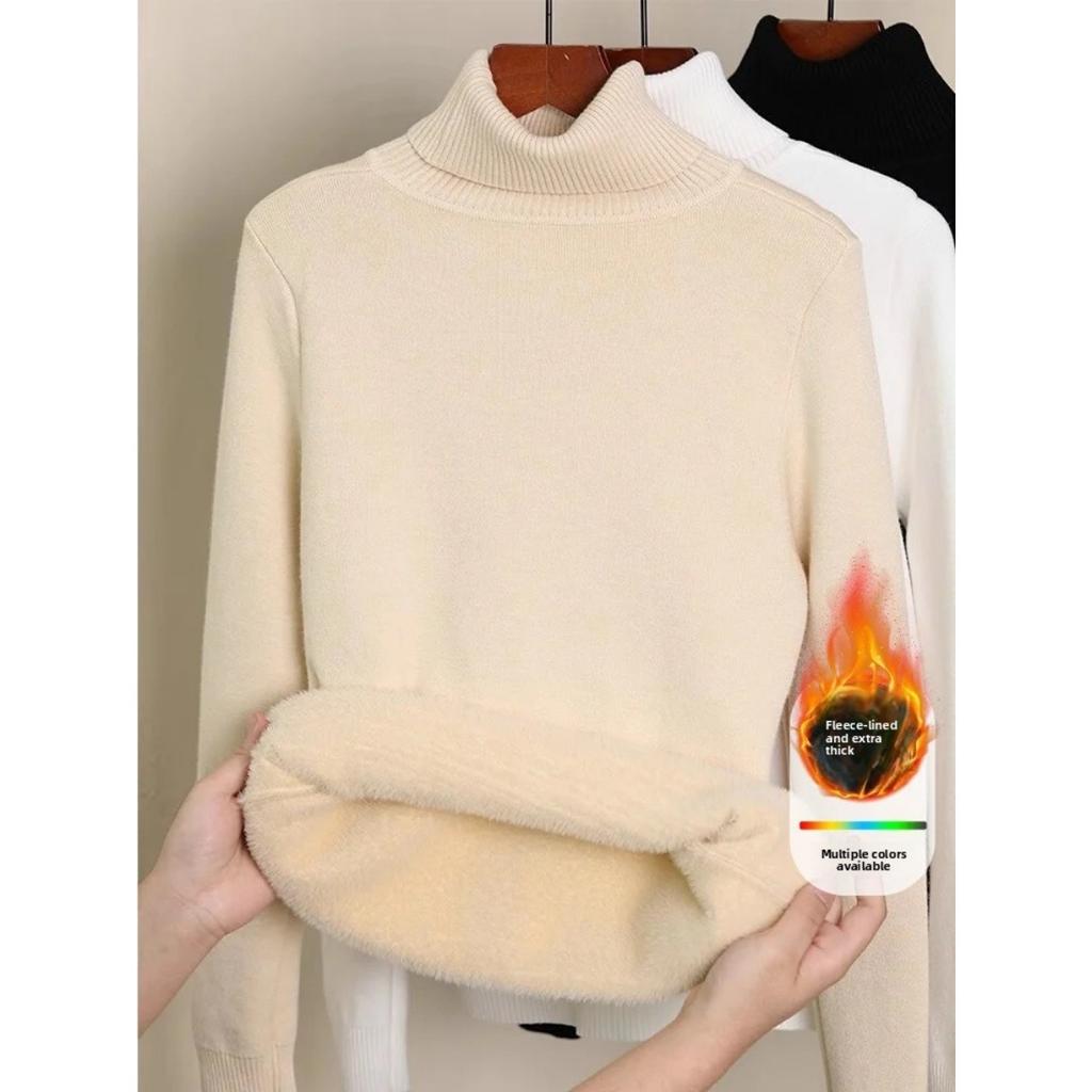 Бархатный свитер с высоким воротом One Piece с утолщенным бархатом для женщин, новая теплая базовая кофта с длинным рукавом на осень и зиму