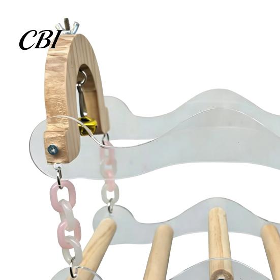 Parrot Swing Toy Toy, Bird Cage Perch, 5 Wooden Perch Poles, Acrylic Frame with Bells for Small Medium Parrots Budgies Cockatiels Foot