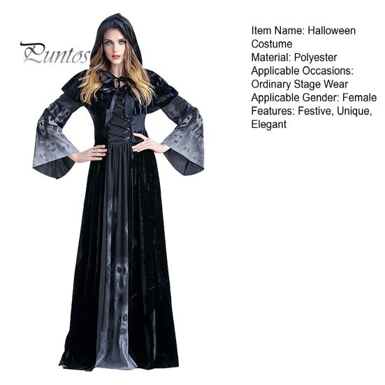 Halloween Costume Suit Witch Queen Dress Shawl Set Scary Death God Women Outfit Skull Printed Dark Style Dress for Halloween Party Stage Show