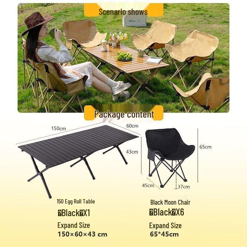 OEING Outdoor Folding Camping Table and 6 Chair Set