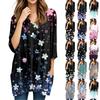 Womens Tops V-neck 3/4 Sleeve Blouses Casual Mid-length Shirts Fashion Print Tunic Tops With Pockets
