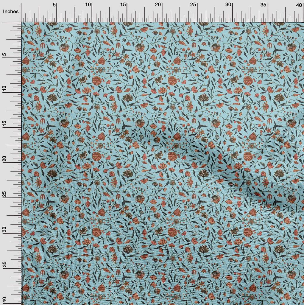 oneOone Cotton Flex Light Blue Fabric Asian Suzani  Diy Clothing Quilting Fabric Print Fabric By Yard 40 Inch