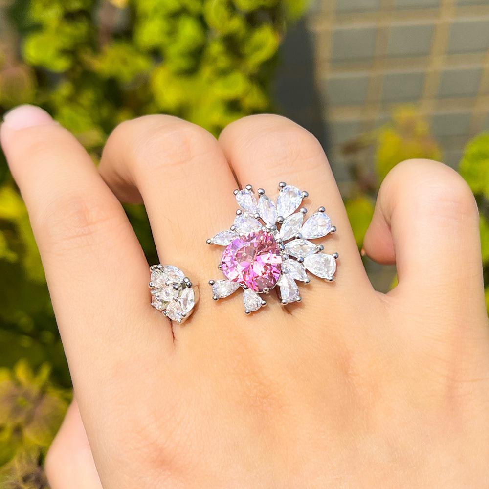 Ювелирные изделия CMM в богемном стиле с розовым цветком, большое регулируемое геометрическое кольцо с цирконом