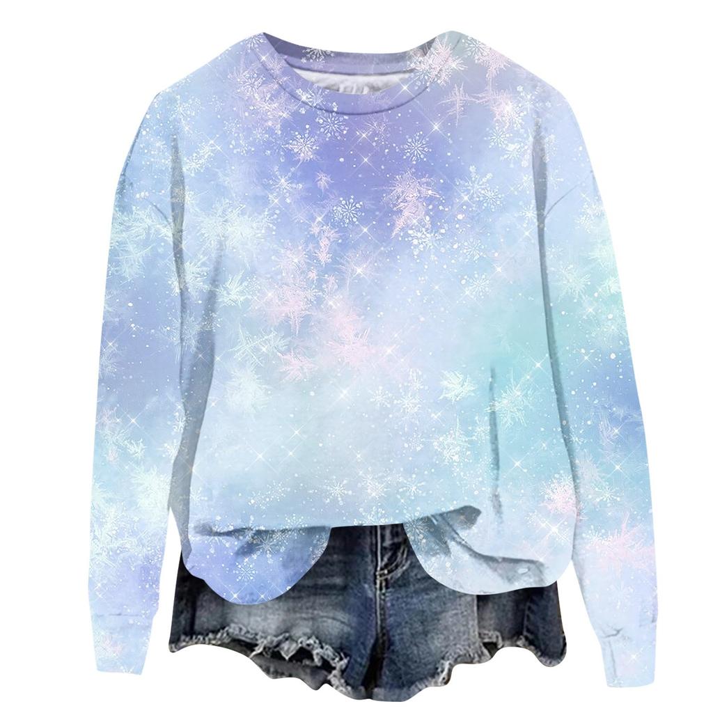 Женская модная рождественская принтованная толстовка с длинным рукавом и круглым вырезом