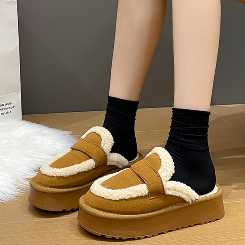 Замшевые балетки женские туфли-мюли меховые хлопковые тапочки на платформе дизайнерские короткие плюшевые зимние повседневные туфли 2024 года тренд теплые женские туфли Zapatos Femme