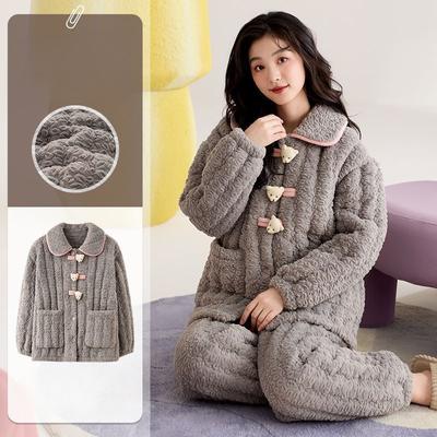 2 шт./комплект осенне-зимняя пижама женская утолщенная мягкая теплая студенческая коралловая для девочек бархатный костюм домашняя одежда кардиган брюки