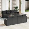 9-piece Garden Sofa Set with Black Poly Rattan Acacia Cushions, 2-seater Garden Sofa with Black Poly Cushions 3347429