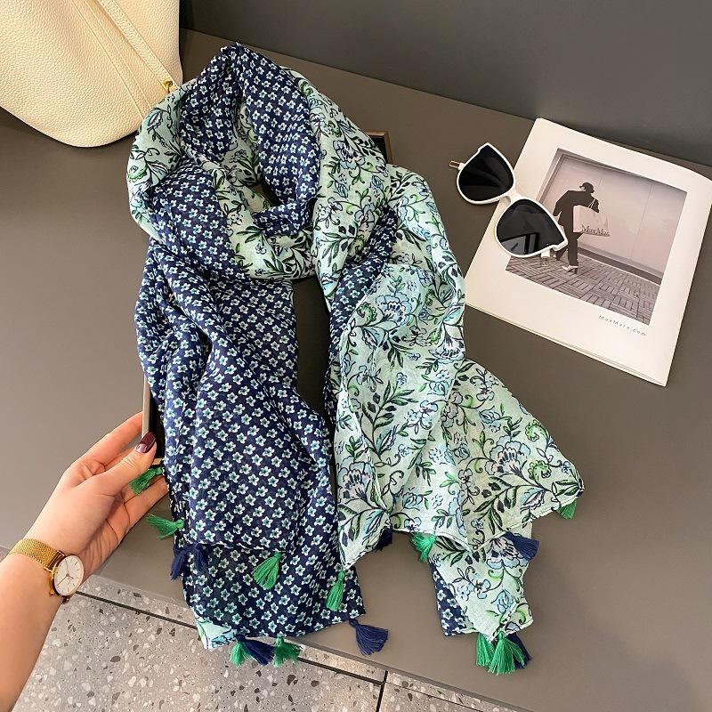 Осенний вискозно-хлопковый шарф Ацтекский Пейсли Цветочный платок шаль накидка Женские тонкие шарфы Мода кисточки Пашмина Высокое качество Фуляр