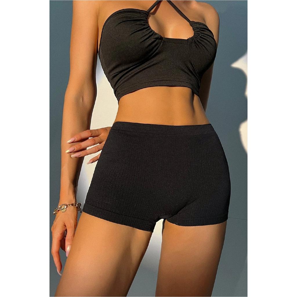 Женские черные шорты на бретелях из ткани, трусики